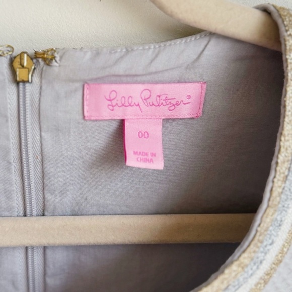 LILLY PULITZER Mila Seaside Grey Mixed Metal Shift Dress 00 - Picture 7 of 8